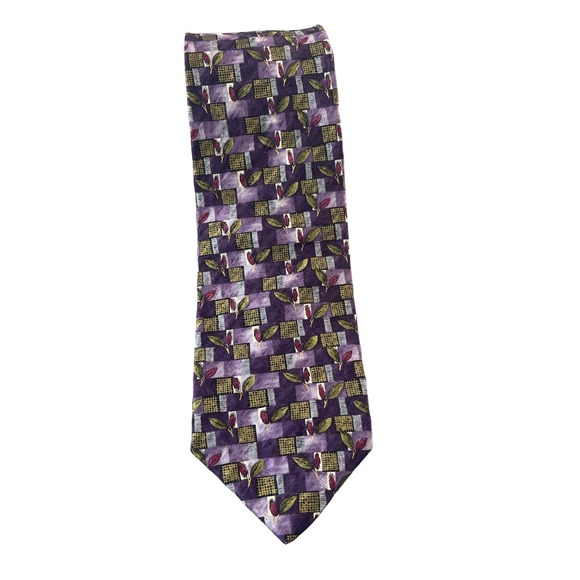 Robert Talbott Rochester Purple Leaf Patterned Silk Necktie Men's - Picture 1 of 9
